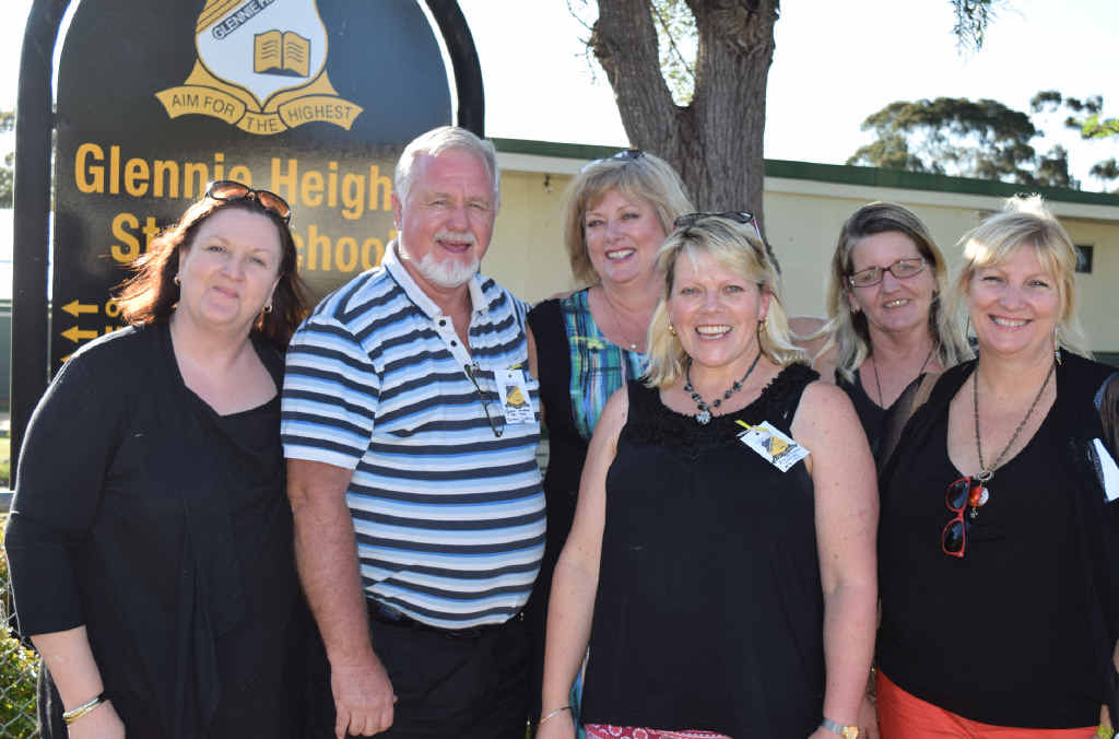 FRIENDS REUNITED: Past students Mary Cochran (nee Hobbs), past school captain Glenn Hobbs, Joanne Woodrow-Smith, Jill Mitchell (nee Crowe), Robyn Beney (nee Ware) and Lisa Cooper (nee Bryant) got together and laughed through their school day memories at the Glennie Heights State School 55-year gathering. FRIENDS REUNITED: Past students Mary Cochran (nee Hobbs), past school captain Glenn Hobbs, Joanne Woodrow-Smith, Jill Mitchell (nee Crowe), Robyn Beney (nee Ware) and Lisa Cooper (nee Bryant) got together and laughed through their school day memories at the Glennie Heights State School 55-year gathering.